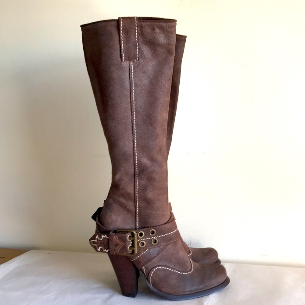 Antik Denim Sz 8.5 boot knee high brown leather Awesome Western heel & Style